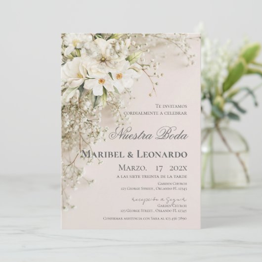 Boho Spanish Wedding Invitation Einladung (Stehend Vorderseite)