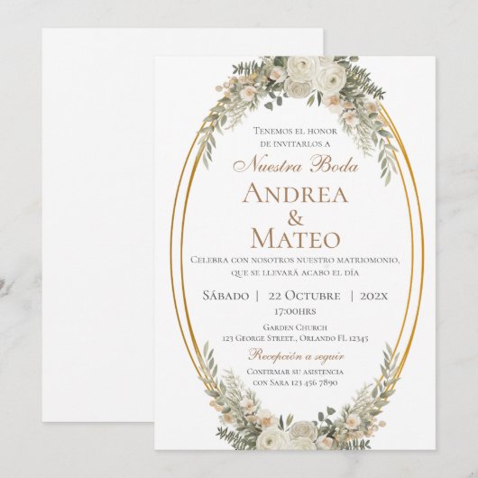 Boho Spanish Wedding Invitation Einladung (Vorne/Hinten)