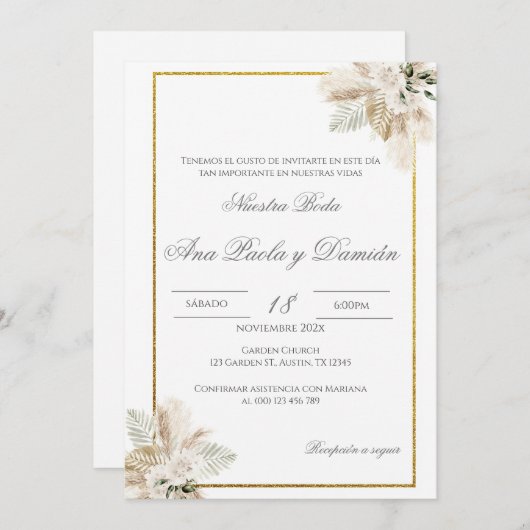 Boho Spanish Wedding Invitation Einladung (Vorne/Hinten)