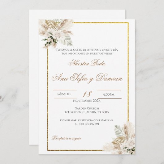 Boho Spanish Wedding Invitation Einladung (Vorne/Hinten)