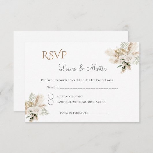Boho Spanish Wedding RSVP Card Begleitkarte (Vorne/Hinten)