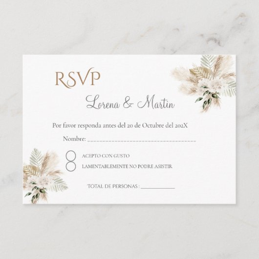 Boho Spanish Wedding RSVP Card Begleitkarte (Vorderseite)