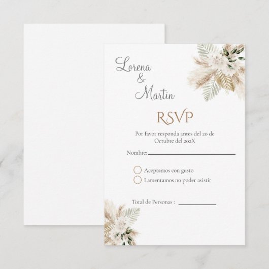 Boho Spanish Wedding RSVP Card Begleitkarte (Vorne/Hinten)