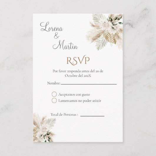 Boho Spanish Wedding RSVP Card Begleitkarte (Vorderseite)