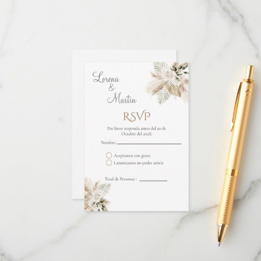 Boho Spanish Wedding RSVP Card Begleitkarte (Vorderseite/Rückseite Beispiel)
