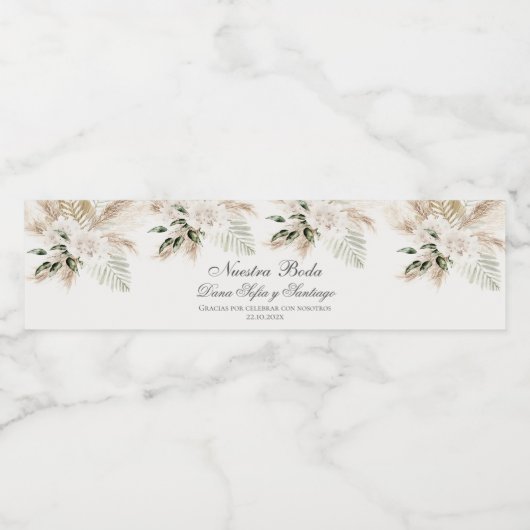 Boho Spanish Wedding Wasserflaschenetikett (Einzelnes Label)