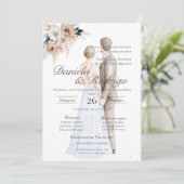 Boho Spanish with bride and groom wedding Einladung (Stehend Vorderseite)