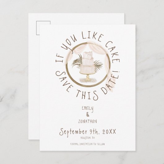 Boho Spaß, wenn Sie Kuchen Brown Text Save the Dat Ankündigungspostkarte (Vorne/Hinten)