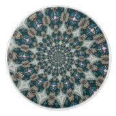 Boho Spiral Aquamarin und Khaki Kaleidoscope Keramikknauf (Vorderseite)
