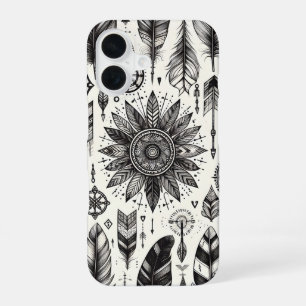 Boho-Spirit – Handgezeichnete Federn und Pfeile-Ha iPhone 16 Hülle
