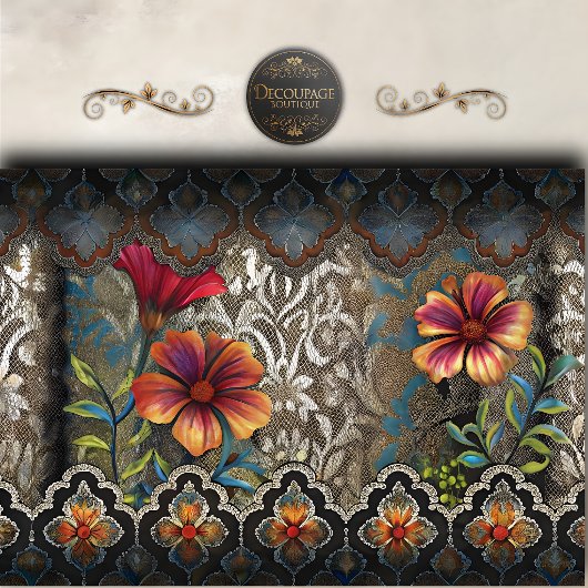 Boho-Spitzen-Blumen-Panel-Decoupage Seidenpapier