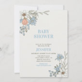 Boho Spring Blue Floral Baby Dusche Einladung (Vorderseite)