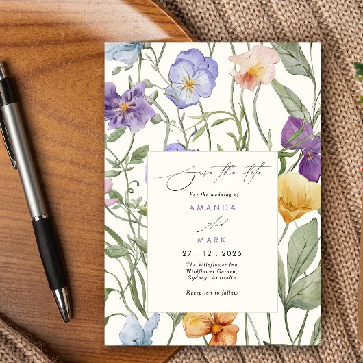Boho Spring blühen Lila Wildblumen Save the Date Einladung