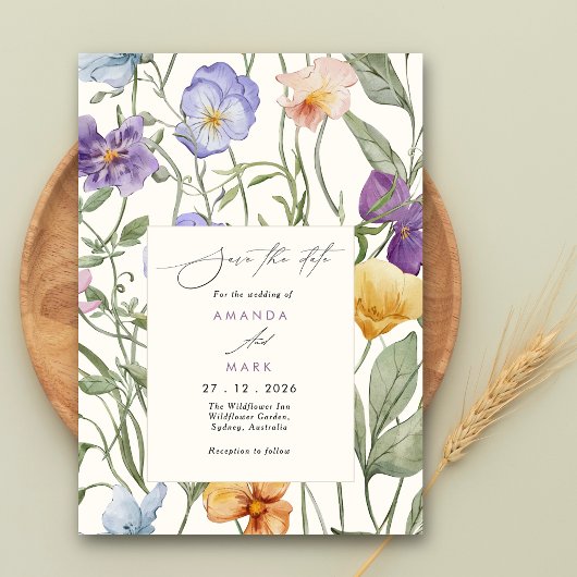 Boho Spring blühen Lila Wildblumen Save the Date Einladung