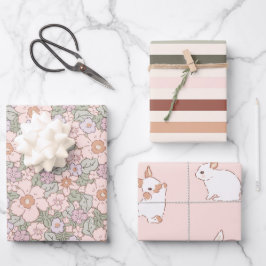 Boho Spring Bunny Botanical Geschenkpapier Set