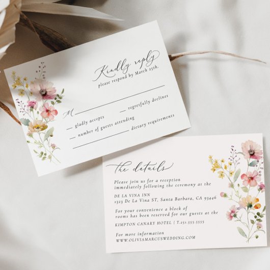 Boho Spring Colorful Wildblume Wedding RSVP Card