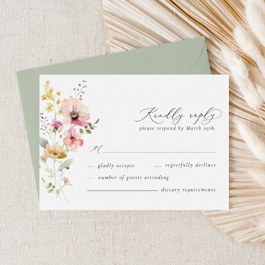 Boho Spring Colorful Wildblume Wedding RSVP Card Karte