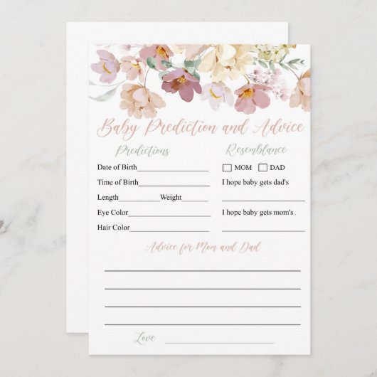 Boho Spring Floral Baby Predication and Addon Card Einladung (Vorne/Hinten)