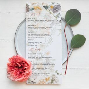 Boho Spring Florals Hochzeitsmenü Menükarte