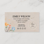 Boho Spring Flowers Danke Business Card Visitenkarte (Rückseite)