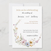 Boho Spring Flowers Foto Hochzeit Einladung (Vorderseite)
