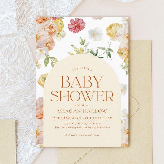 Boho Spring Flowers Girl Baby Shower Einladung