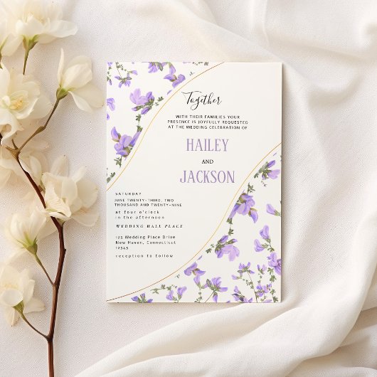 Boho Spring lilac Wildblume Blues Hochzeit Einladung
