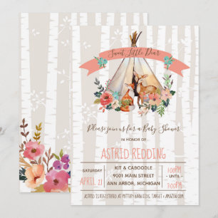Boho Spring Little Deer Woodland Babydusche Einladung