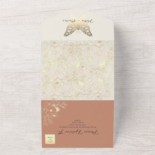 Boho Spring Peach Wedding All In One Einladung (Außenbereich)