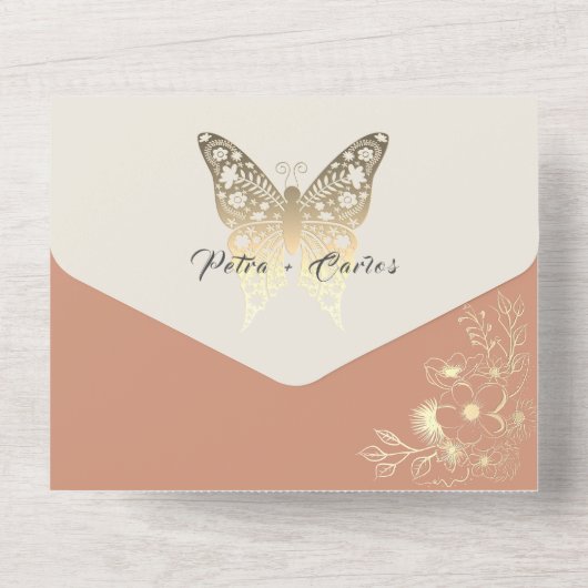 Boho Spring Peach Wedding All In One Einladung (Rückseite)