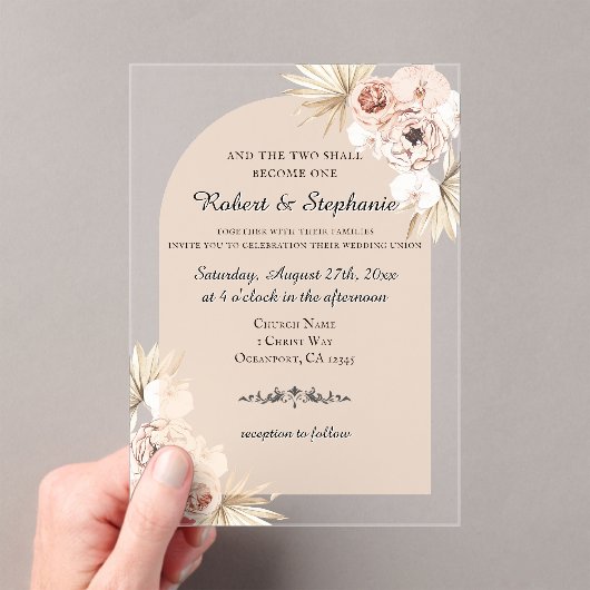 Boho Spring Peony Christlich Wedding Transparent Acryleinladungen (Insitu (Handheld))