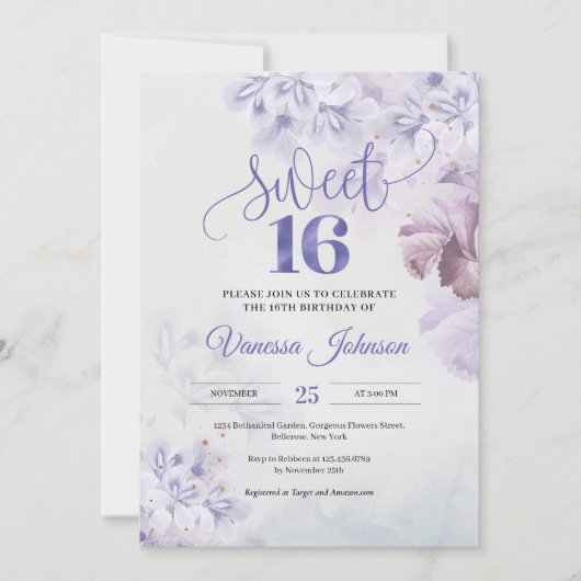 Boho Spring staubig lila pink maul floral Einladung (Vorderseite)