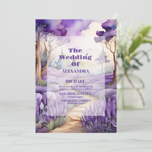 Boho Spring Summer Lavender Wedding Einladung (Stehend Vorderseite)
