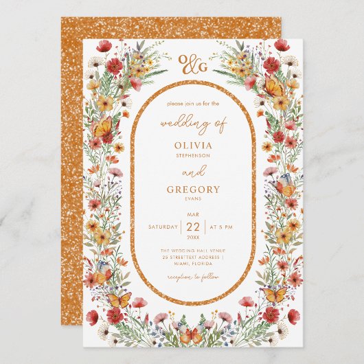 Boho Spring Watercolor Wildblumen Goldene Hochzeit Einladung