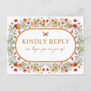 Boho Spring Watercolor-Wildblumen Hochzeit RSVP Postkarte