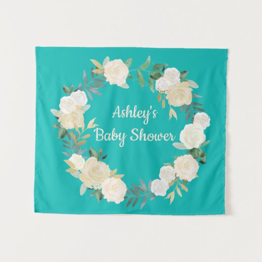 Boho Spring Weddrop Türkis Baby Dusche Wandteppich (Vorderseite (Horizontal))