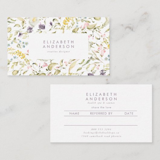Boho Spring Wild Botanical Florals Empfehlungskarte (Vorne/Hinten)