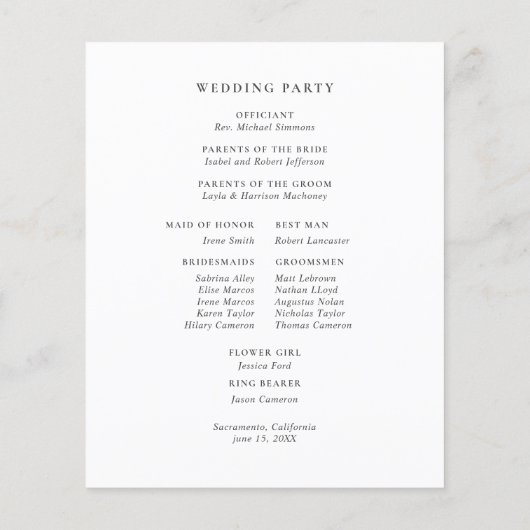 Boho Spring Wildblume | Botanisches Hochzeitsprogr (Rückseite)