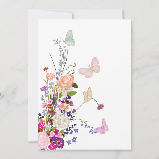 Boho Spring Wildblumen Schmetterlinge Brautparty Einladung (Rückseite)