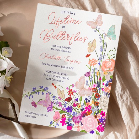 Boho Spring Wildblumen Schmetterlinge Brautparty Einladung