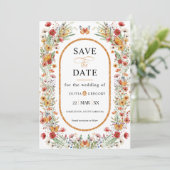 Boho Spring Wildblumen Schmetterlinge Save the Dat Date (Stehend Vorderseite)