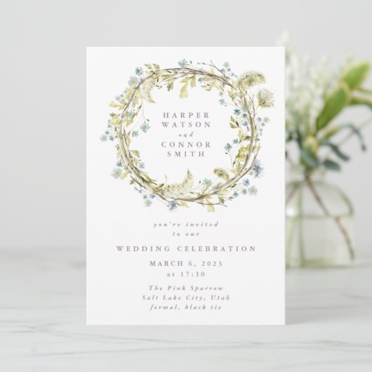 Boho Spring Wreath Wildblume Pampas Wedding Einladung (Stehend Vorderseite)