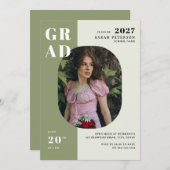 Boho Ssge Green Bold Typografy Foto Abschluss Einladung (Vorne/Hinten)