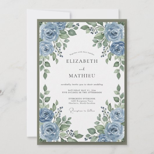 Boho-Stahl-Periwinkle-Kranz-Hochzeit Einladung (Vorderseite)