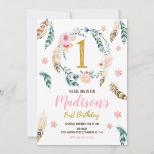 Boho Stamm 1. Geburtstag Einladung für ein Mädchen