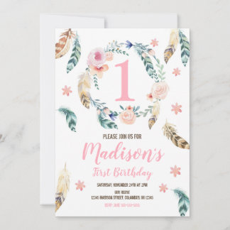 Boho Stamm 1. Geburtstag Einladung für ein Mädchen