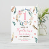 Boho Stamm 1. Geburtstag Einladung für ein Mädchen (Stehend Vorderseite)