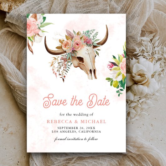 Boho Stamm Floral Kuh Skull Hochzeit Save The Date