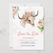 Boho Stamm Floral Kuh Skull Hochzeit Save The Date (Vorderseite)