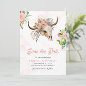 Boho Stamm Floral Kuh Skull Hochzeit Save The Date (Stehend Vorderseite)